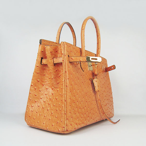 High Quality Fake Hermes Birkin 35CM Ostrich Veins Handbag Orange 6089 - Click Image to Close